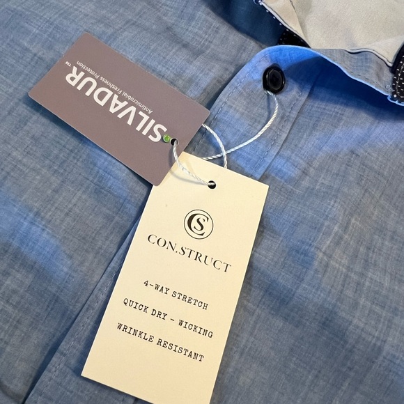 XL NEW  Con.Struct Men Slim Fit 4 Way Stretch Blue Button Down Slim Fit Long Sle - Picture 5 of 10